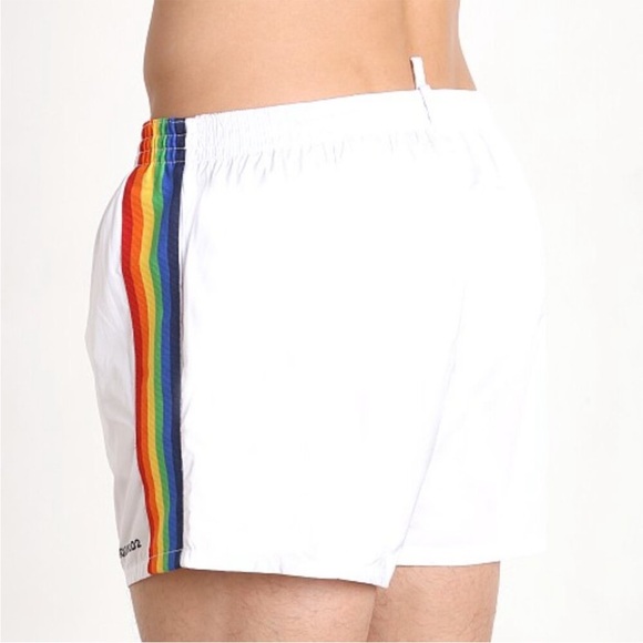 DSQUARED2 White Swim Shorts with Rainbow Stripe - Picture 2 of 9